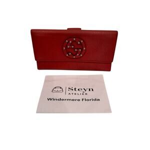 Gucci Red Pebbled Leather Continental Wallet with Studded GG Logo